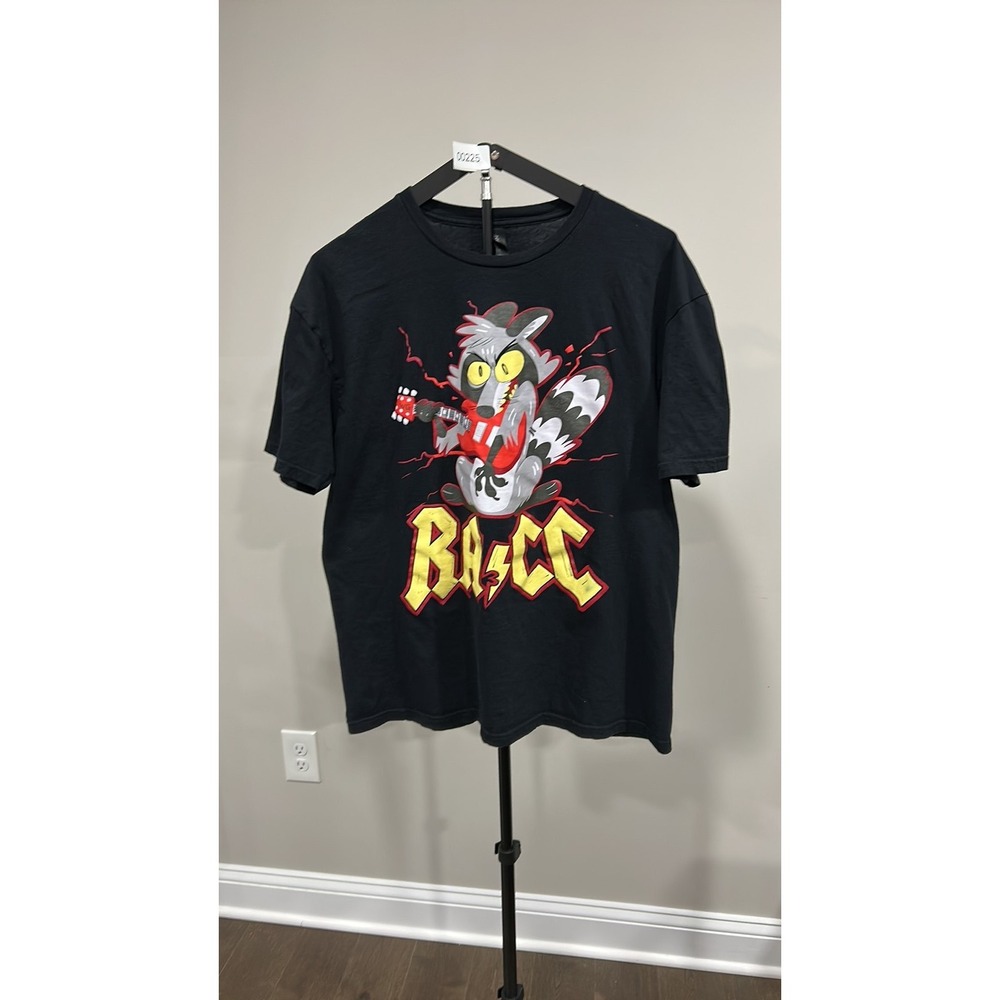 Gildan Softstyle Racc AC/DC Parody Raccoon Graphic T-Shirt XL Black Weasel Gear